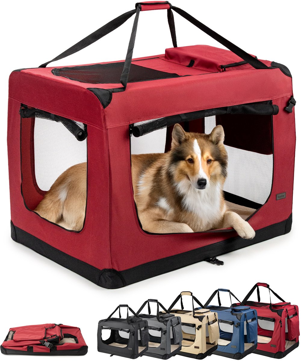 lionto transportbox, opvouwbaar, stevig & met kussen, 90x61x65 cm donkerrood