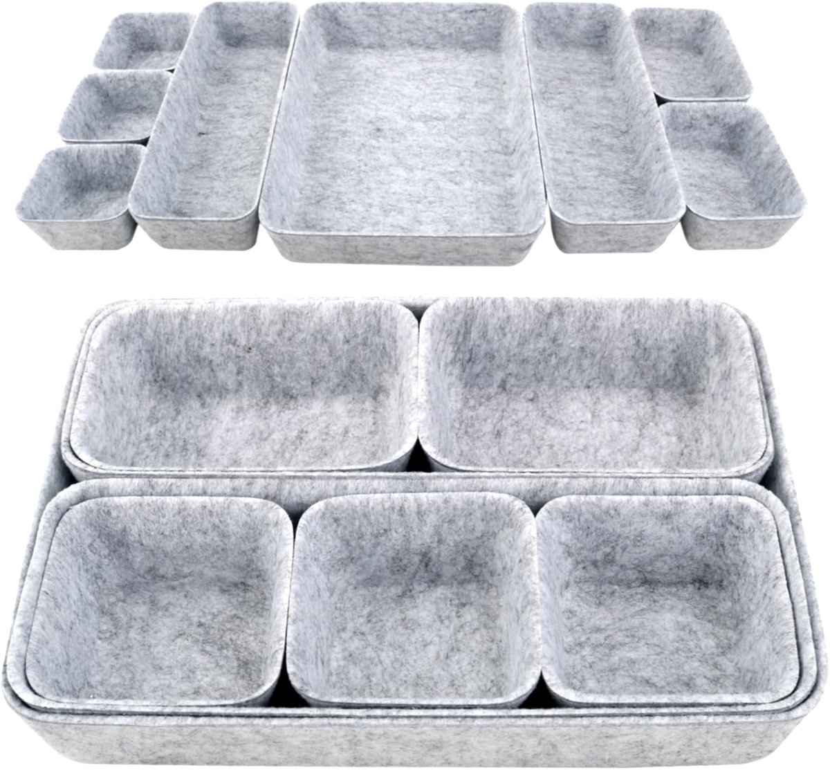 Famanu – Lade-organizer - vilt - 8 stuks - stapelbare vilten organizer - lade - make-uptafel - organizer voor lade - bureau - organizer - laden voor bureau - slaapkamer - badkamer - keuken (lichtgrijs)