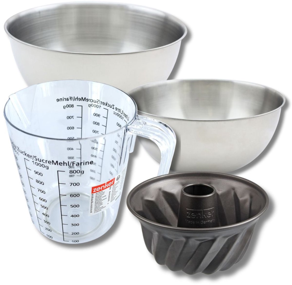 Bakset met mini kouglofvorm 18 cm, 2 mengkommen, maatbeker en spatel Zenker