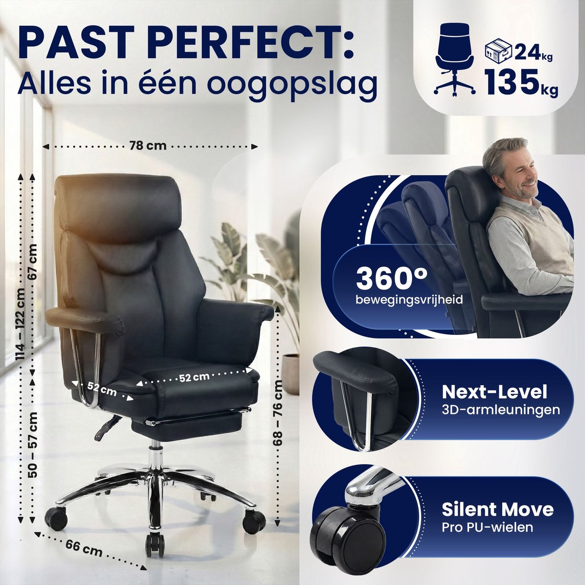 CLP Dahra Ergonomische Bureaustoel met Voetensteun - Zwart - afbeelding 2