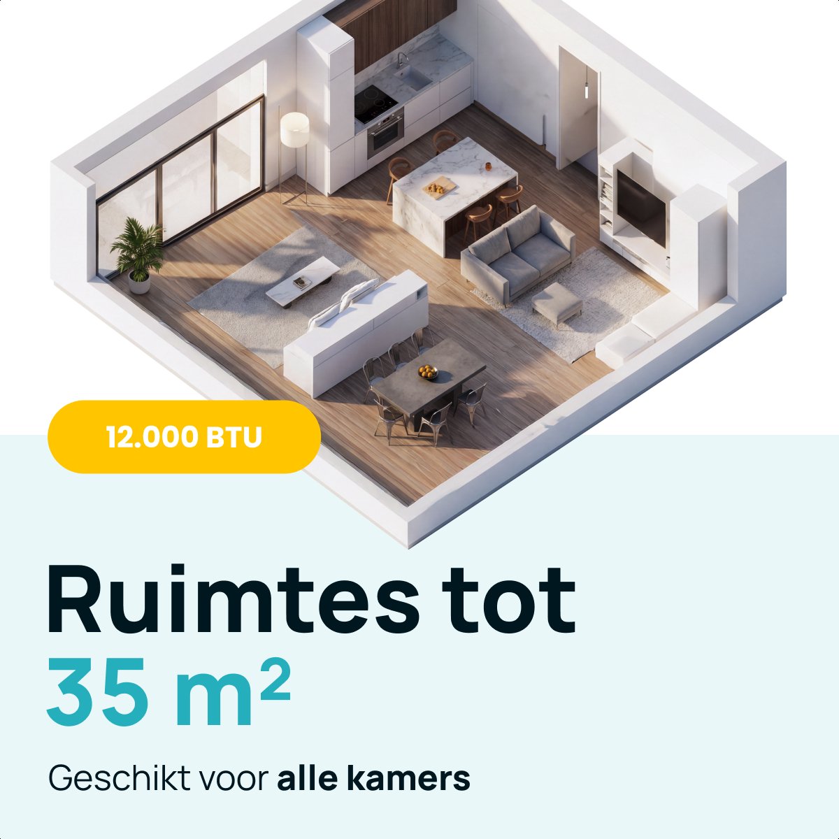 Mobiele airco 12.000 BTU MOA - Koelen, ontvochtigen, ventileren tot 35m² - Met afstandsbediening en raamkit - Afbeelding 5