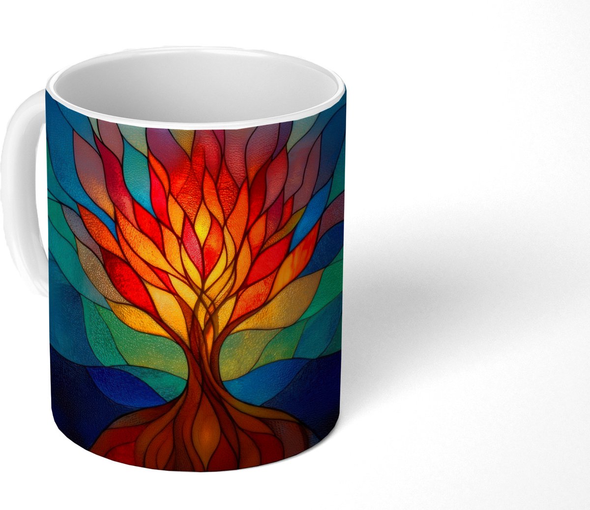 Mok - Koffiemok - Sierglas - Boom - Rood - Vlakken - Mokken - 350 ML - Beker - Koffiemokken - Theemok