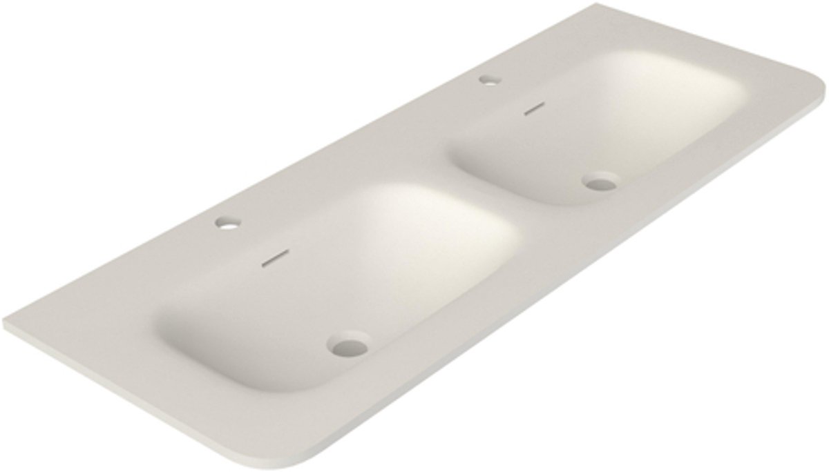 Saniclass Terra Meubelwastafel - 121x46x1.2cm - afgeronde hoeken - 2 wasbakken - 2 kraangaten - solid surface - wit mat