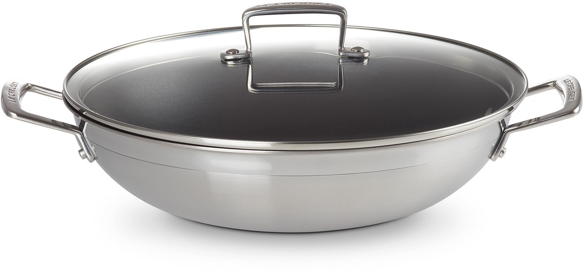Le Creuset RVS Wok met anti-aanbak en glazen deksel Ø 30cm 4,8l