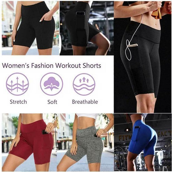 Vrouwen Yoga Shorts Hoge Taille - 4-Weg Stretch Gym Korte Broek met Zakken — afbeelding 5