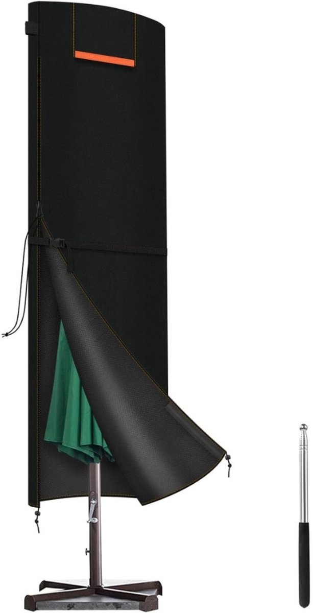 Famanu Beschermhoes Parasol Hoes voor Zweefparasol Ø 2-4m - 420D Oxford-stof Waterdichte Parasolhoes - Afdekzeil voor Parasol met Stang Terrasparapluhoezen Weerbestendig 220x50/50 cm Zwart