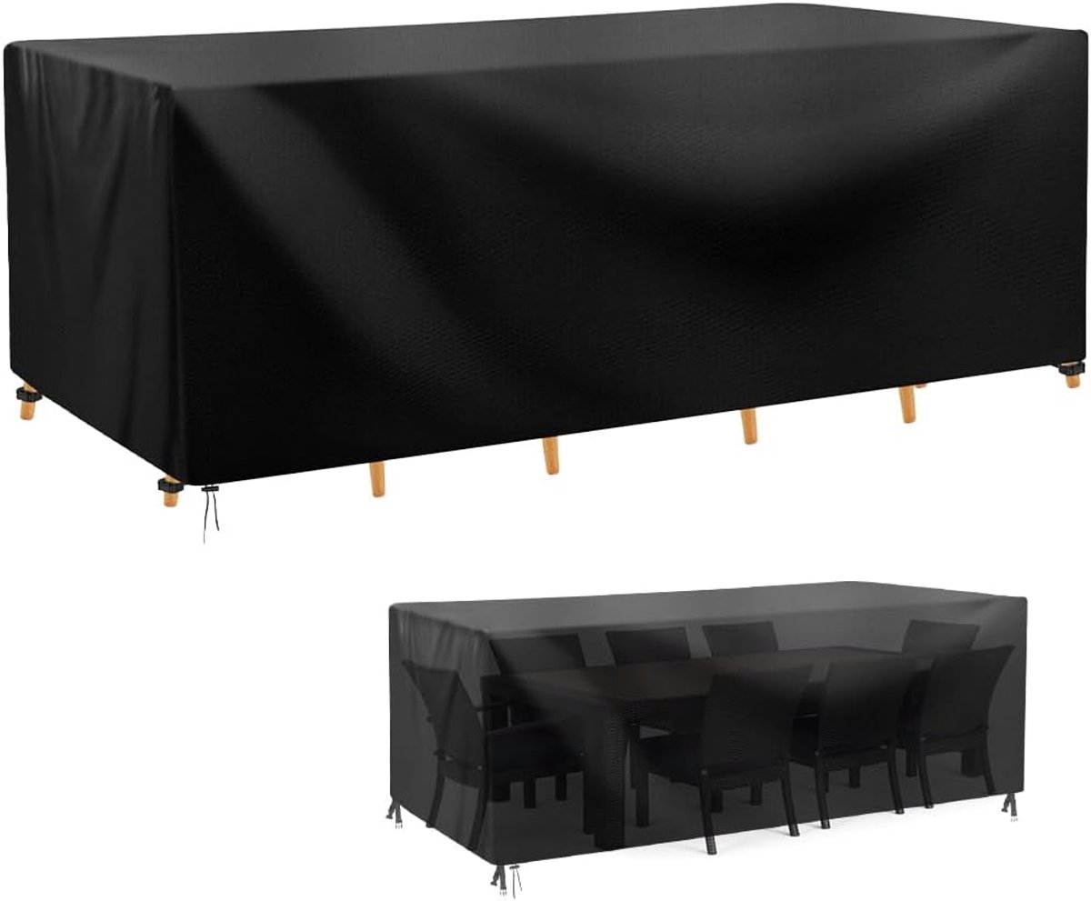 Famanu Tuinmeubelhoezen - waterdichte hoes voor terrasrotan - banktafel - stoelset - rechthoekig - anti-uv - winddicht - waterdichte meubelhoes voor stoel en tafelhoes - 150 x 90 x 75 cm Zwart