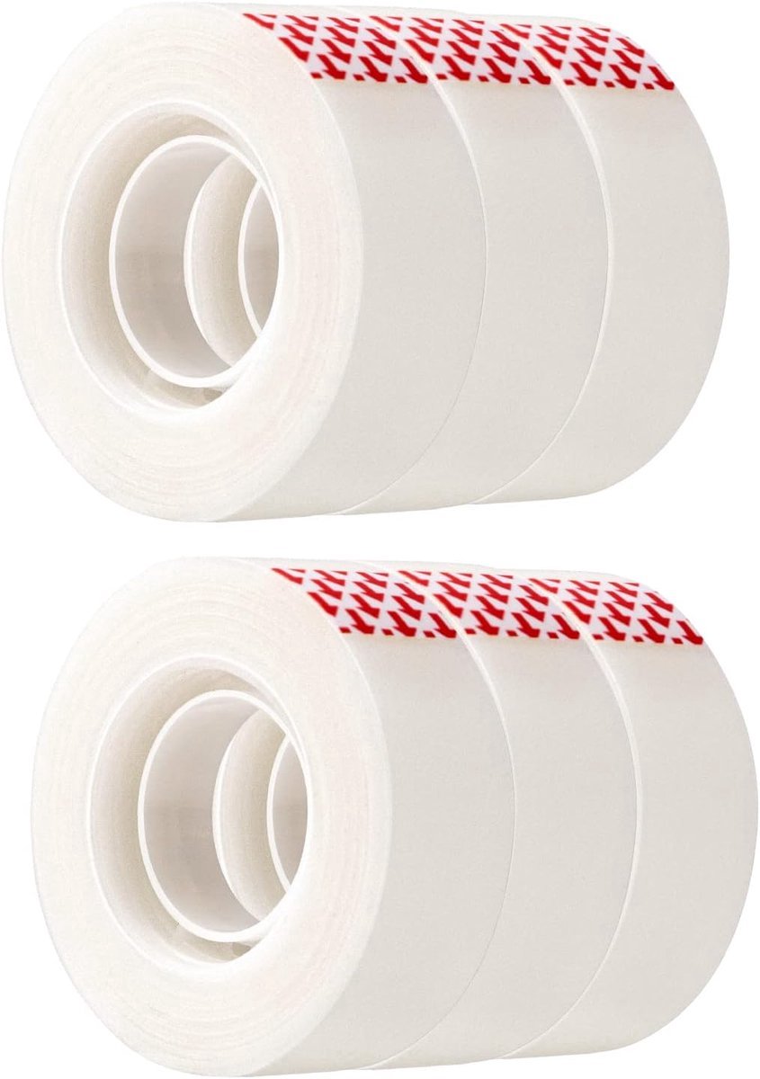 Transparante tape, geschikt voor reparatie, tape-aanvulling, 6 stuks x 25m x 1,8 cm