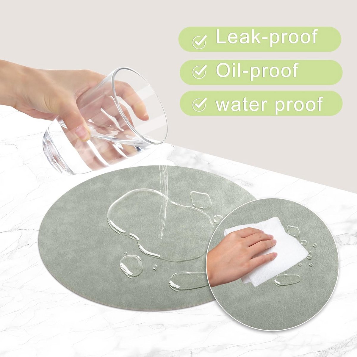 Set van 4 Ronde Tafelmatten Leerlook Wasbaar Antislip Hittebestendig Dubbelzijdig