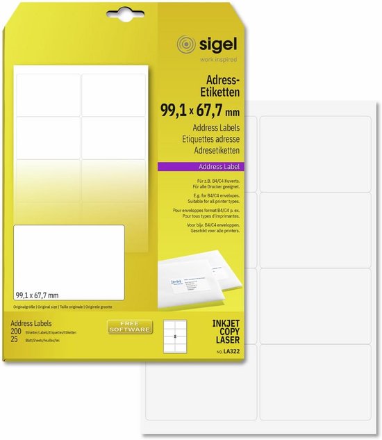 4.000 Etiketten 97 x 67,7 mm auf 500 DIN A4 Bögen(2x4 Etiketten)Laser