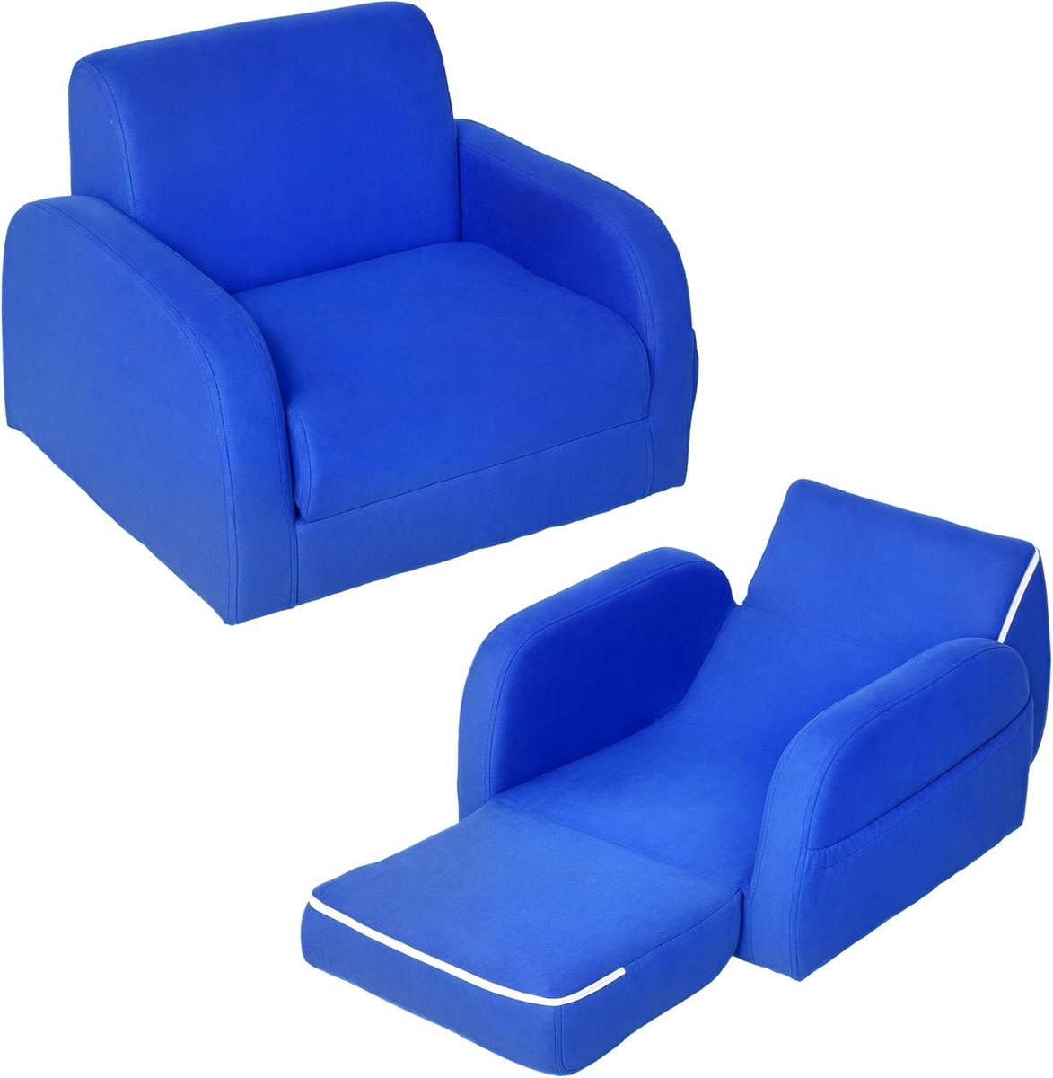 Kinderfauteuil 2 in 1 - Uitklapbare Slaapbank voor Speelkamer of Slaapkamer - Zachte Flanellen Stof - Blauw
