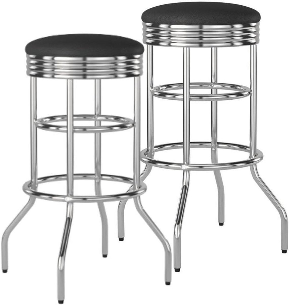 Zwarte Chrome Swivel Barstoel - Set van 2