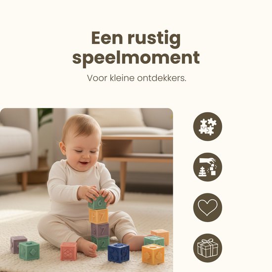 Bitey Baby Speelgoed - 12 Zachte Siliconen Stapelblokken voor Baby’s - BPA-vrij - Zacht & Veilig - BPA vrij - 3-24 maanden van Bitey — afbeelding 4