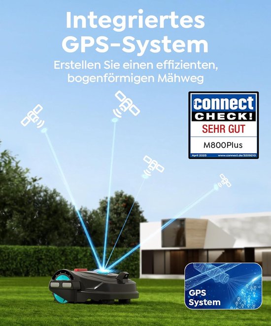 Draadloze robotmaaier 800 m² met GPS, AI-camera, obstakeldetectie, zonder begrenzingskabel, app-bediening, automatisch opladen