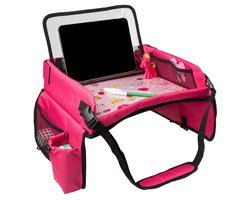 foto van imoshion Reistafel voor kinderen - Tekentafel met Tablethouder inclusief 2 kleurplaten - Auto organizer met 7 opbergvakken - Opvouwbaar - Roze