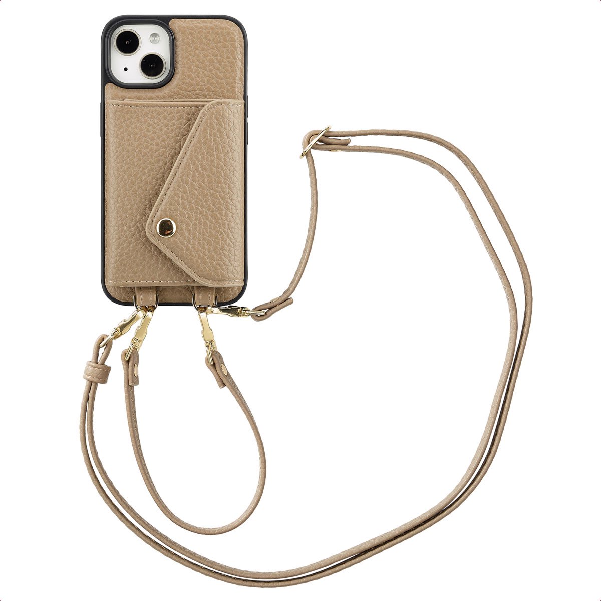 Selencia Hoesje - Geschikt voor Apple iPhone 14 / 13 - Sera Koordhoes met pashouder envelop - Taupe