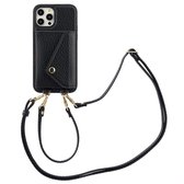 Étui Selencia pour iPhone 12 Pro / 12 Étui avec porte-cartes - Étui Selencia Sera Cord avec enveloppe porte-cartes - Zwart