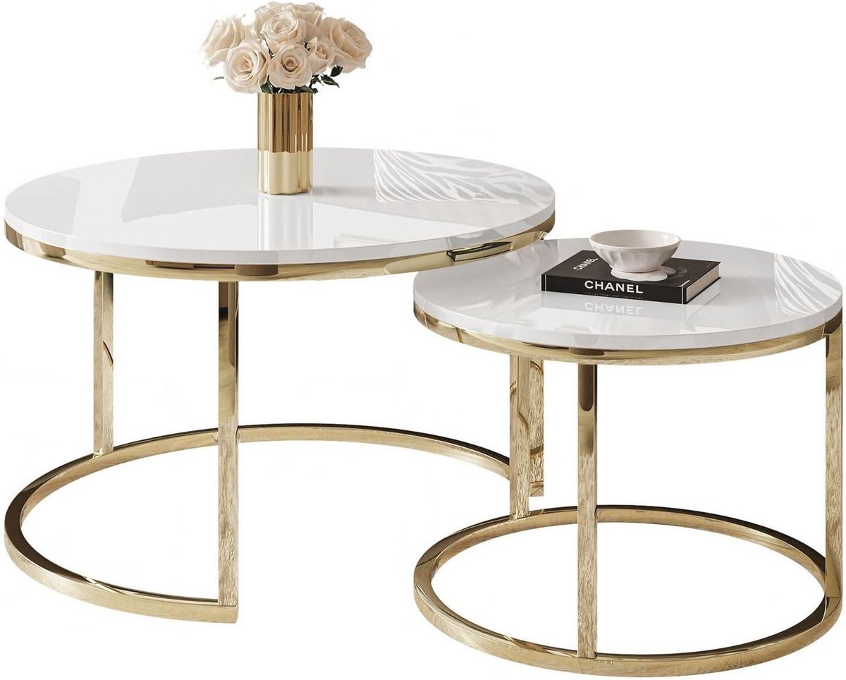 Ronde Salontafel Set van 2 - 2-in-1 Bijzettafel en Salontafel - Industrieel Design voor Woonkamer