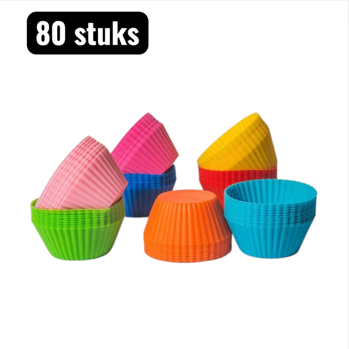 80 stuks - Bakvormen - Silicone Cupcakevormen 7cm - Oven-, Vriezer- en Magnetronbestendig - Quiche bakvorm - Ideaal voor Taartjes, Muffins en Chocolade - Gemengde kleuren