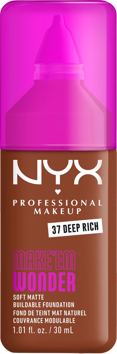 NYX Professional Make Up Make 'EM Wonder Foundation - Zachte matte finish - Met huidverzorgende hyaluronzuur - Deep Rich