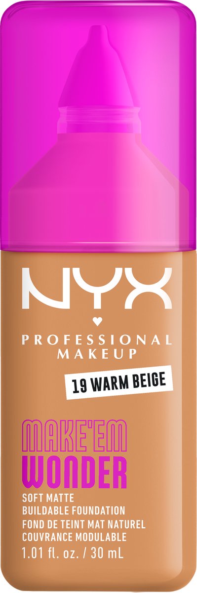 NYX Professional Make Up Make 'EM Wonder Foundation - Zachte matte finish - Met huidverzorgende hyaluronzuur - Warm Beige