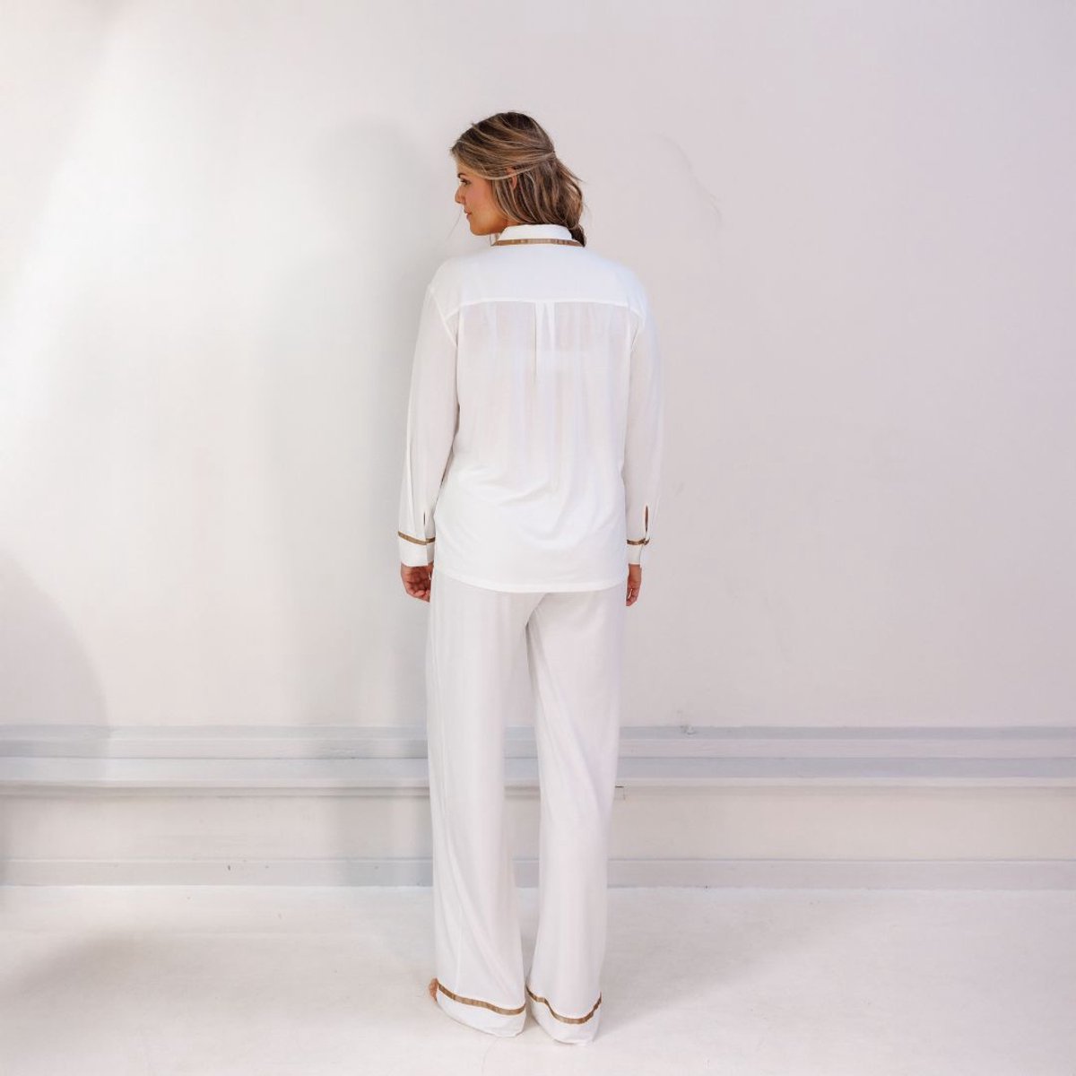 TENCEL Pyjama Set Lang Dames Off White - Maat XL