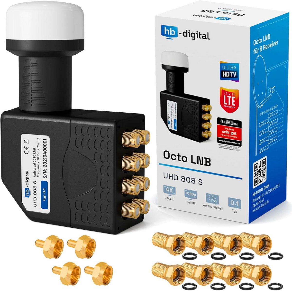 Octo LNB voor 8 Deelnemers - Directe LTE Bescherming voor Satelliet TV - Full HD, 3D, 4K UHD, Weerbestendig