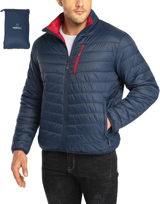 donhobo Herenjas, overgangsjas, gewatteerd, licht opvouwbaar, donsjack-look, winddicht, warm, winterjack voor vrije tijd, wandelen, reizen, zwart, S