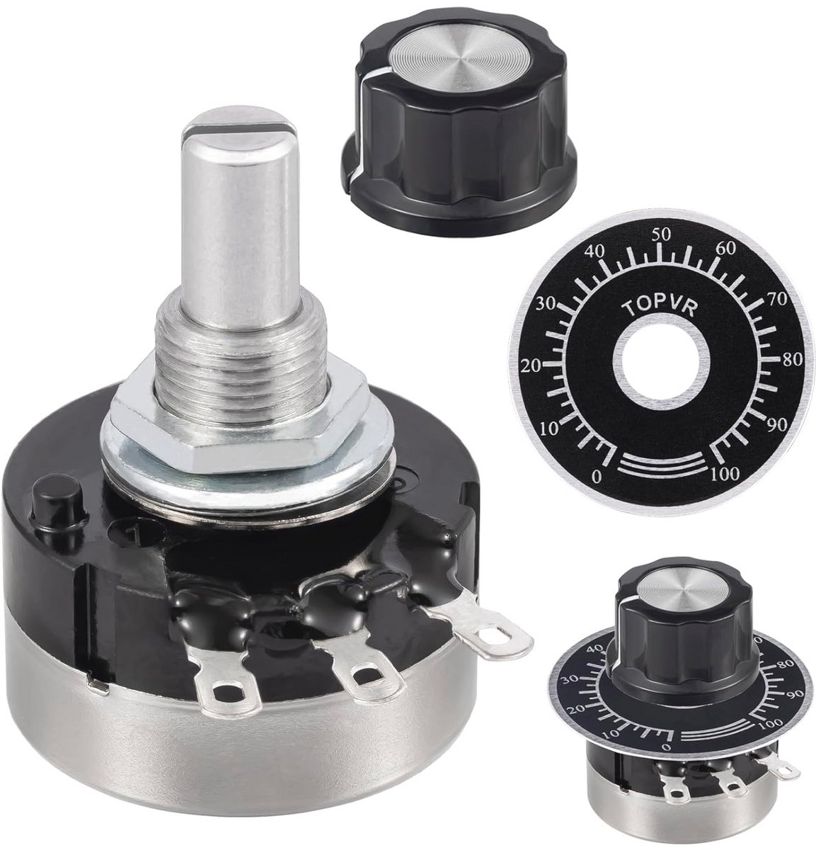 Draaipotentiometer 10K Ohm met Kegel en Knoppen - 2 Stuks