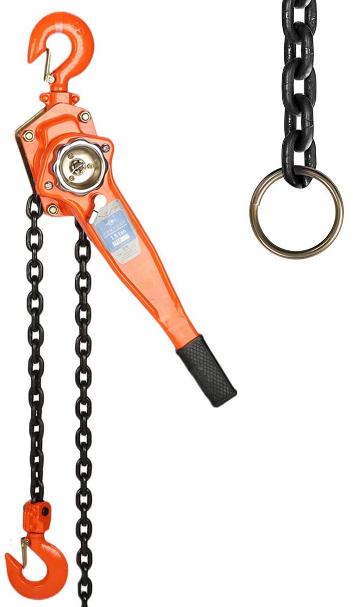 Kettingblok Hefboom Hoist 1.5 Ton 6 Meter met Veilige Haak