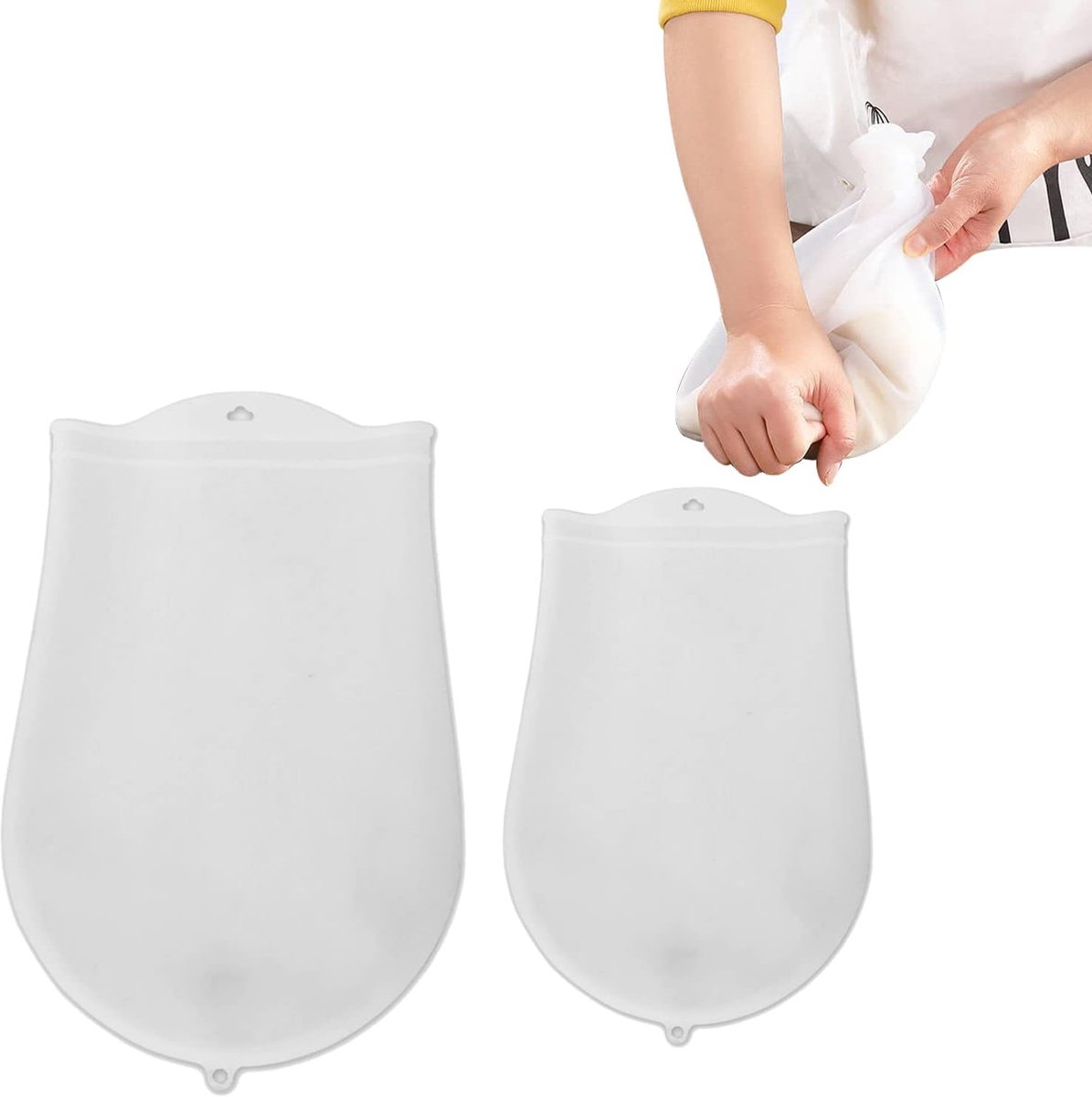 2 stuks - Deegkneder - Siliconen Kneedzak - Kneedzak - Brood deegzak - Deeg Menger - Kneder - Mengzak deeg - Herbruikbaar - Deegmat - Deegzak - Meel Mixer - Keukengereedschap - Dough Kneader - Voor brood, gebak en pizza - 2 maten - Wit