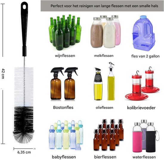 longziming -Flessenborstelset 5-Delig - Flessenrager - Multifunctionele Borstels - Lange Reinigingsborstels - voor Drinkflessen, Karaffen, Rietjes en Babyflessen - Zwart van longziming — afbeelding 2