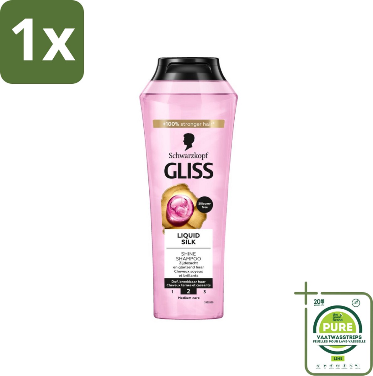 1 x Gliss - Shampoo - Liquid Silk - Voor Glanzend en Zijdezacht Haar - 250 ml - Glans Shampoo - Zijdezacht Haar - Haarverzorging - Siliconenvrije Shampoo - Natuurlijke Shampoo