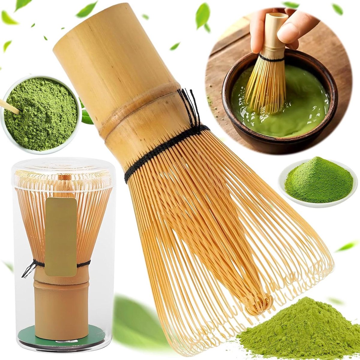 Allecta - Bamboe Matcha Bezem en Traditionele Garde voor Thee - 10cm x 6,5cm - Ideaal voor Matcha Thee - Met 76 Borstelharen - Groene Theegarde