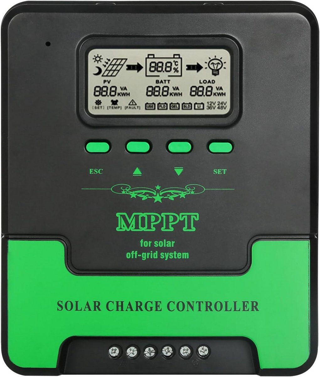 MPPT Laadregelaar 40A/60A met LCD Display voor AGM, Gel en Lithium Accu's 12V-48V