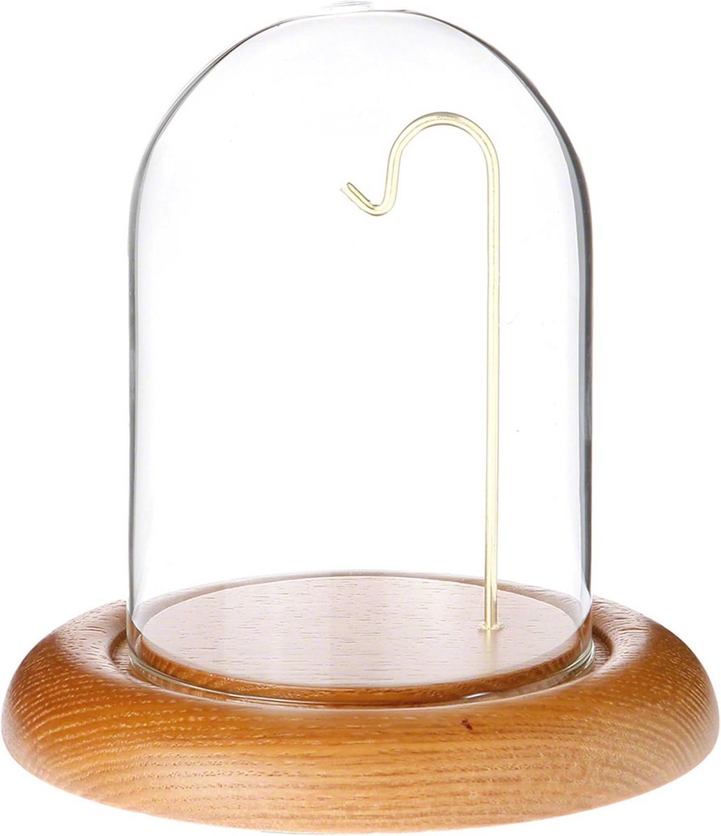 Glazen Display Koepel met Houten Basis en Gouden Draad 3"x4" - Voor Horloges en Ornamenten