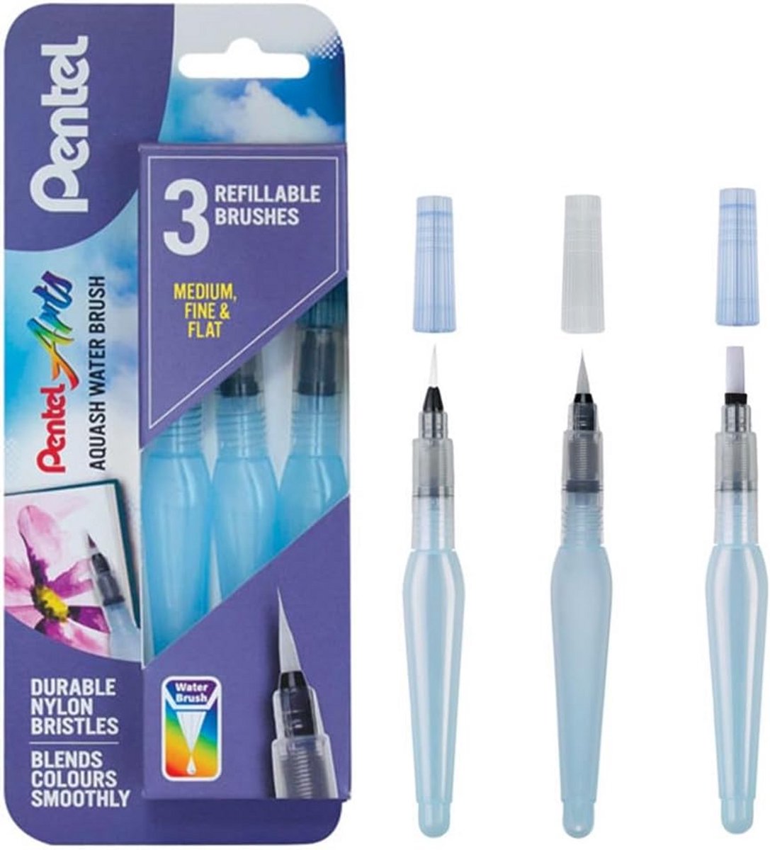 Set van 3 Waterkwastjes voor Aquarel en Mengtechnieken
