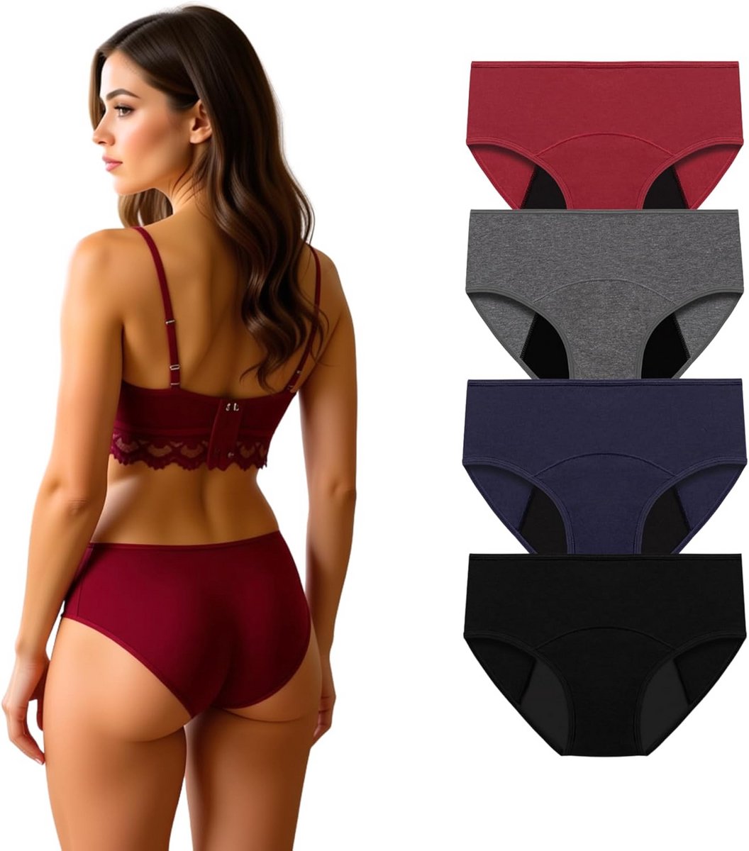 Lekvrij Menstruatieondergoed voor Dames - Set van 4 Katoenen Slips