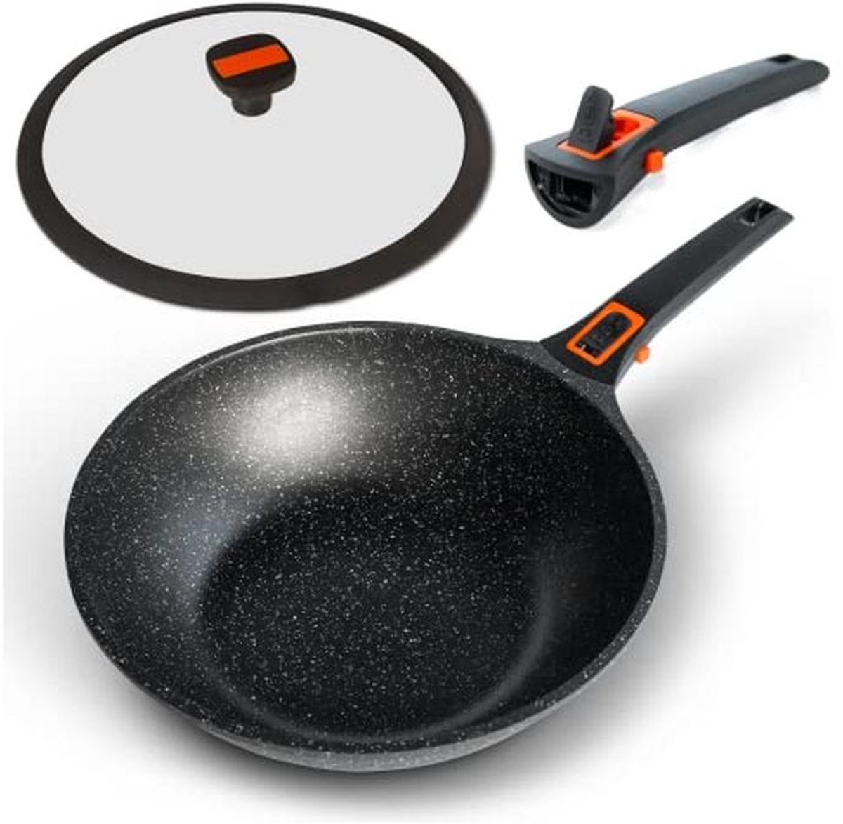 Inductie Wok 29cm met Deksel en Afneembare Handgreep - Geschikt voor Gas en Elektrische Kookplaten