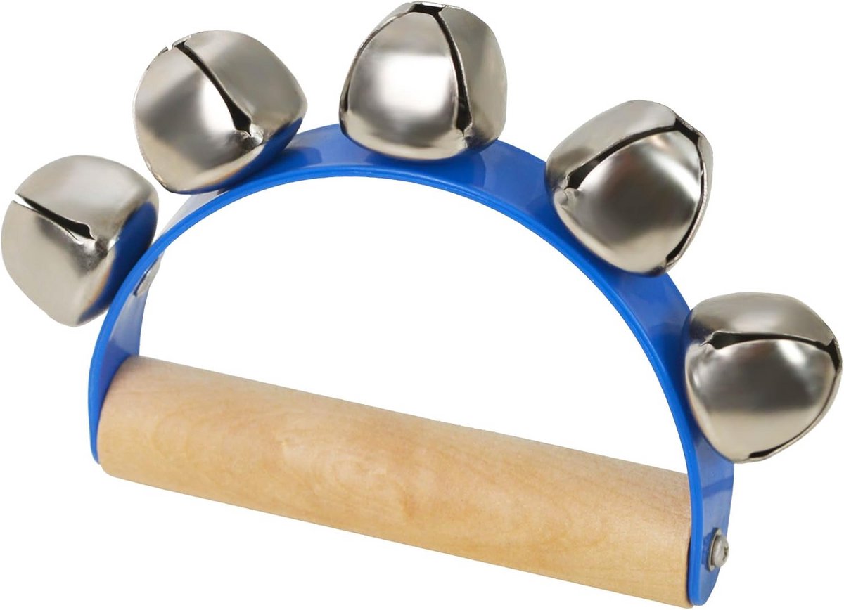 5 Bell Jingle Shaking Sleigh Bell Tafelbel met Houten Handvat - Blauw