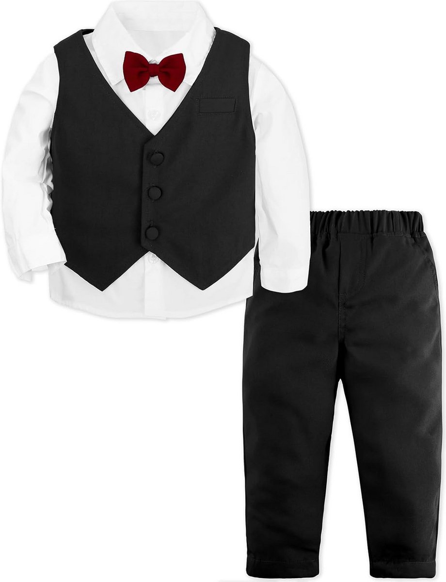 Mintgroen Gentleman Pak voor Baby Jongens – 4-Delige Set met Overhemd, Gilet, Broek en Strikje
