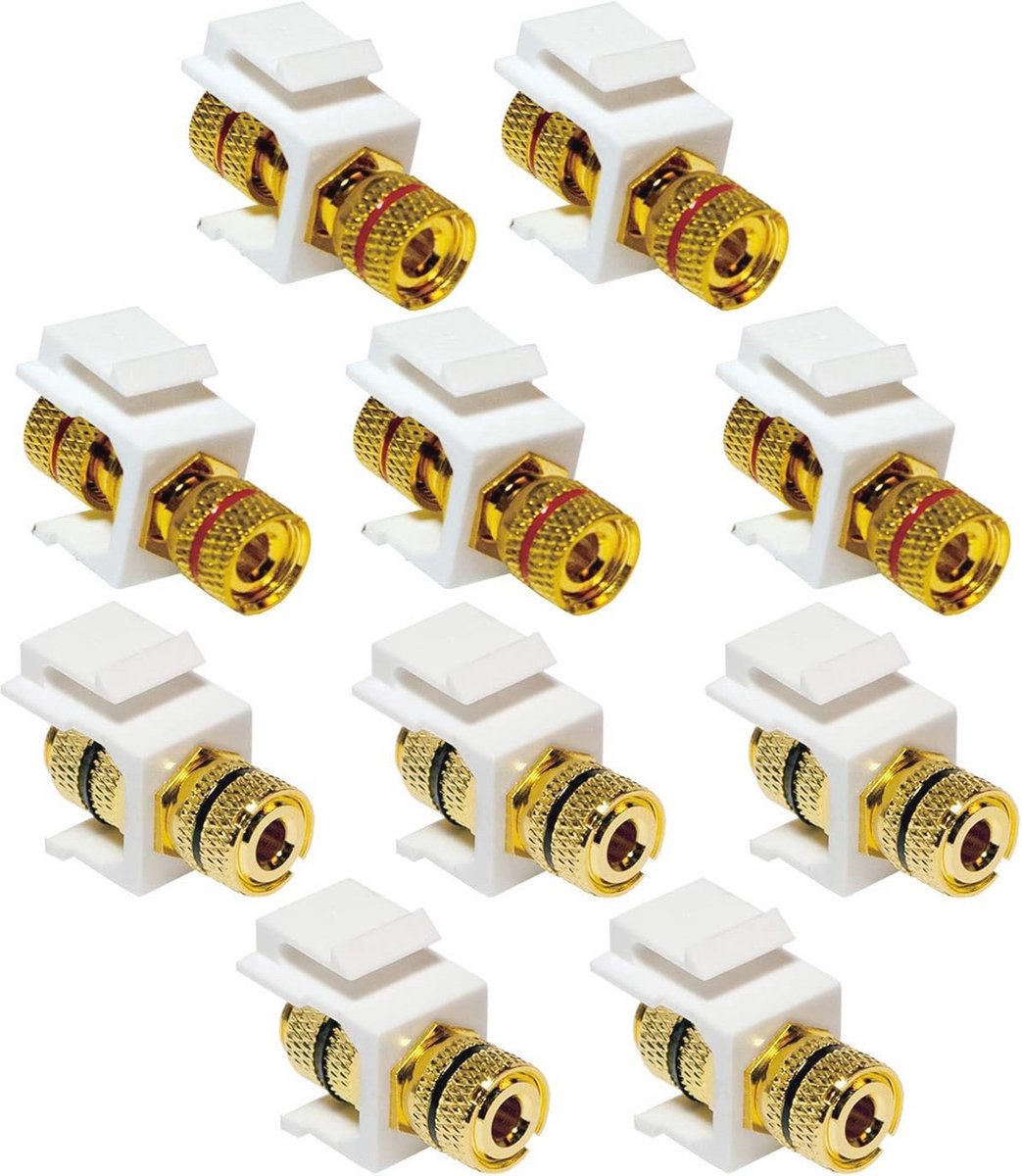 Keystone Jack Module Set met Kleurmarkering voor Luidsprekerbedrading - 5x Zwart en 5x Rood
