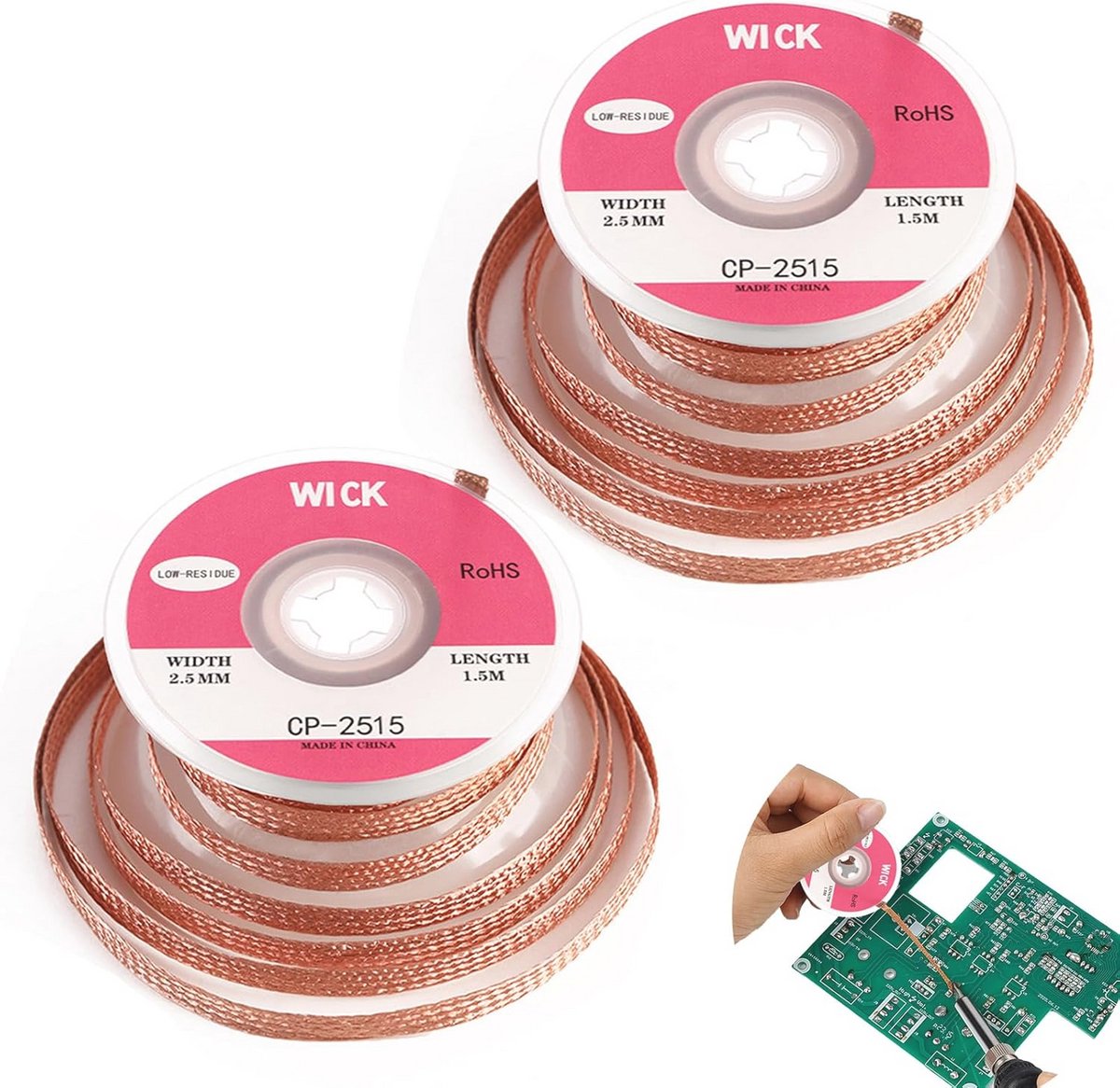 Desoldeerlont met Flux - 2-pack voor PCB-reparatie 2,5 mm breedte