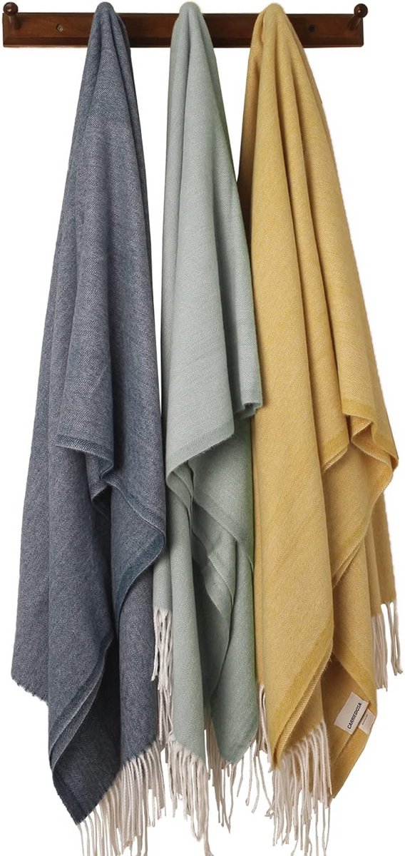 3 Stuks Decoratieve Lichtgewicht Visgraatdeken voor Bank en Bed - Gezellige Dunne Plaid (Geel / Salie / Blauw)