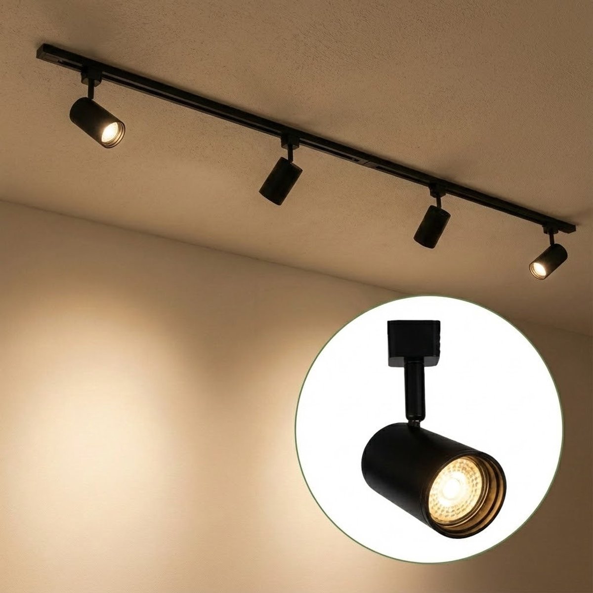 LED 1-fase Rails | Zwart | 2 meter | Dimbaar | Incl. 4x railspots