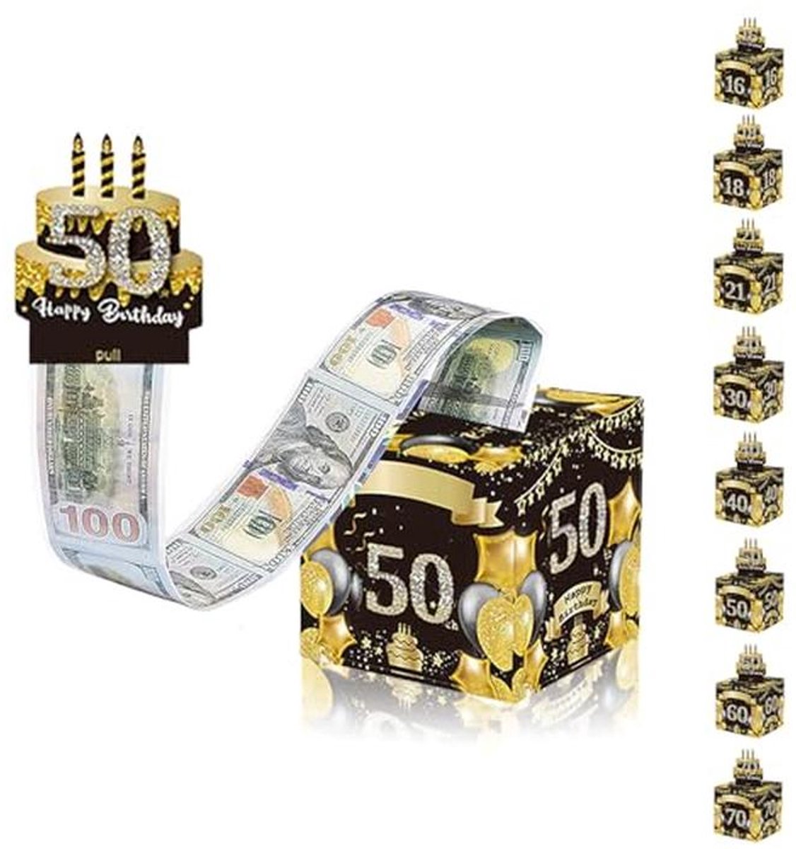 Gelukkige 50e Verjaardag Spaarpot voor Geld Cadeau - Pull Surprise Geld Gift Box voor Volwassenen