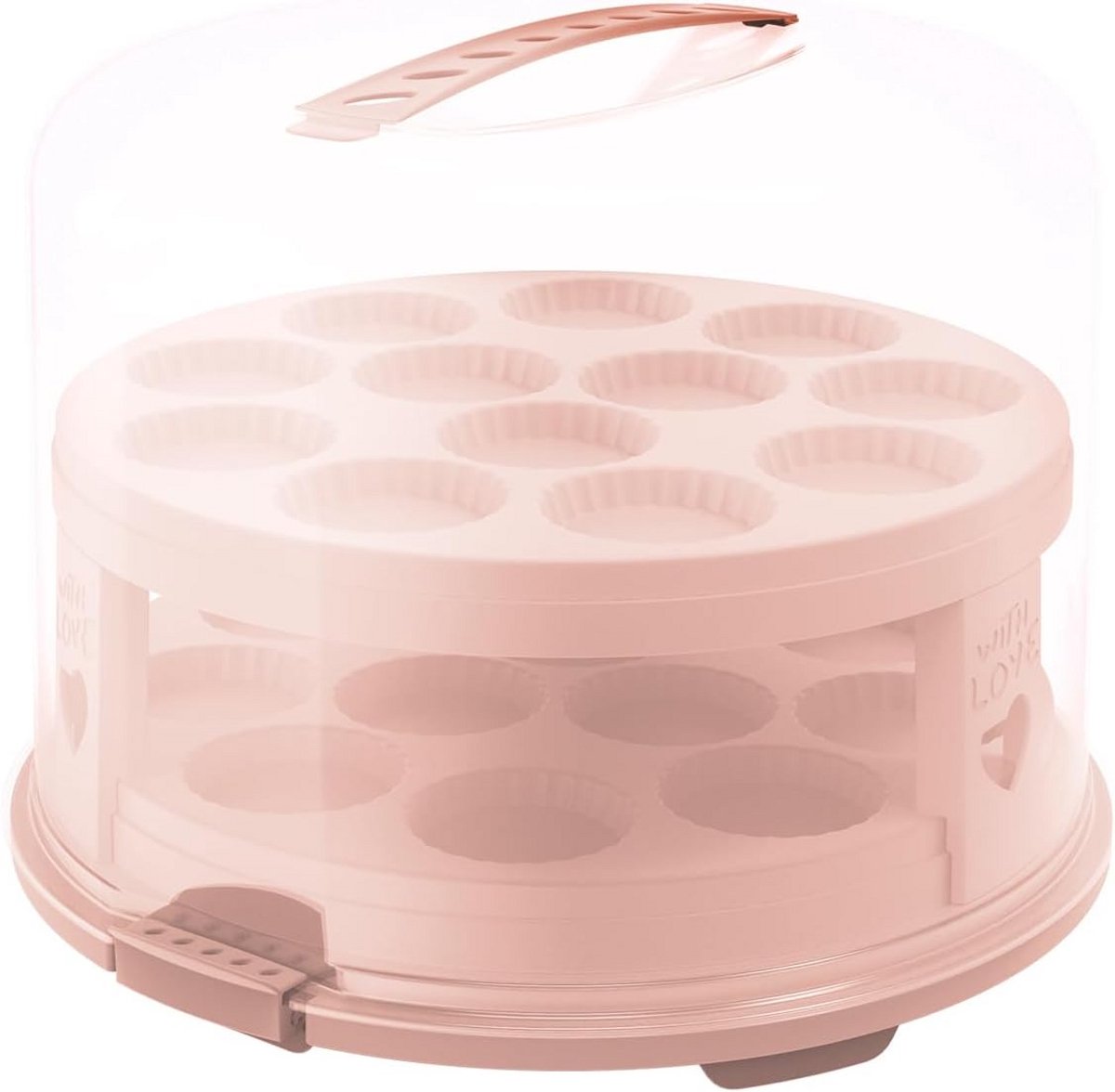 Hoge Taartstolp met Trays - Kunststof - Roze/Transparant