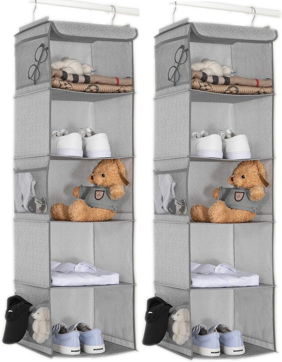 Garderobe Organizer Set van 2 met 5 Compartimenten en 6 Zijvakken