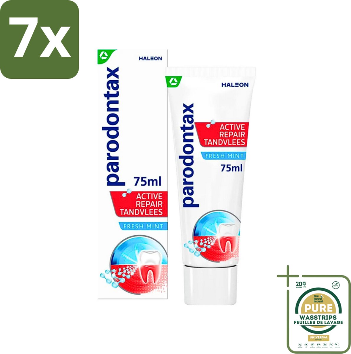 7 x Parodontax - Tandpasta - Active Repair Tandvlees - Fresh Mint - 75 ml - Grootverpakking - Tandvlees Herstel - Bloedend Tandvlees - Gezwollen Tandvlees - Tandplak Verwijderen - Fluoride Tandpasta
