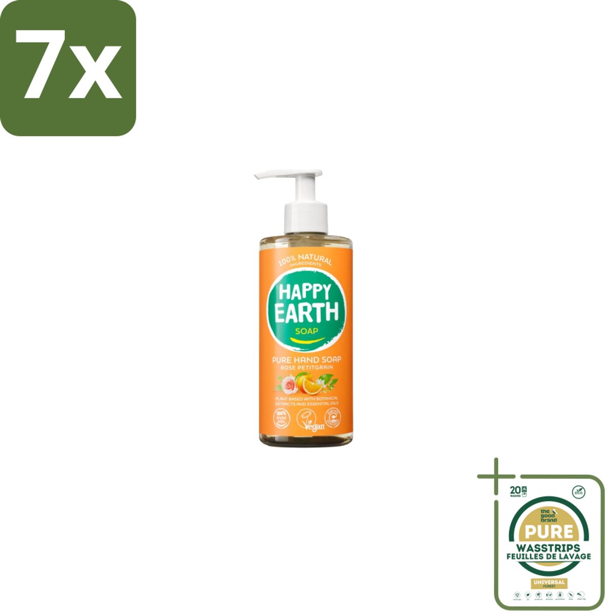 7 x Happy Earth – Handzeep – 100% Natuurlijk Rose Petitgrain – 300 ml - Grootverpakking - Natuurlijke Handzeep - Vegan Handzeep - Rose Petitgrain Handzeep - Antibacterieel Handzeep - Geurige Handzeep